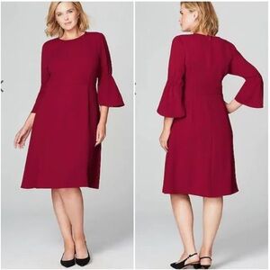 Christian Siriano x J Jill Women 16 Petite Red Knee Length Bell Sleeve Dress